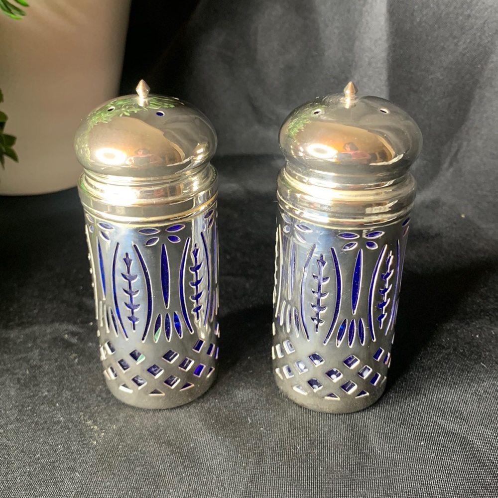 Vintage Cobalt blue and silver plate salt and pepper shakers